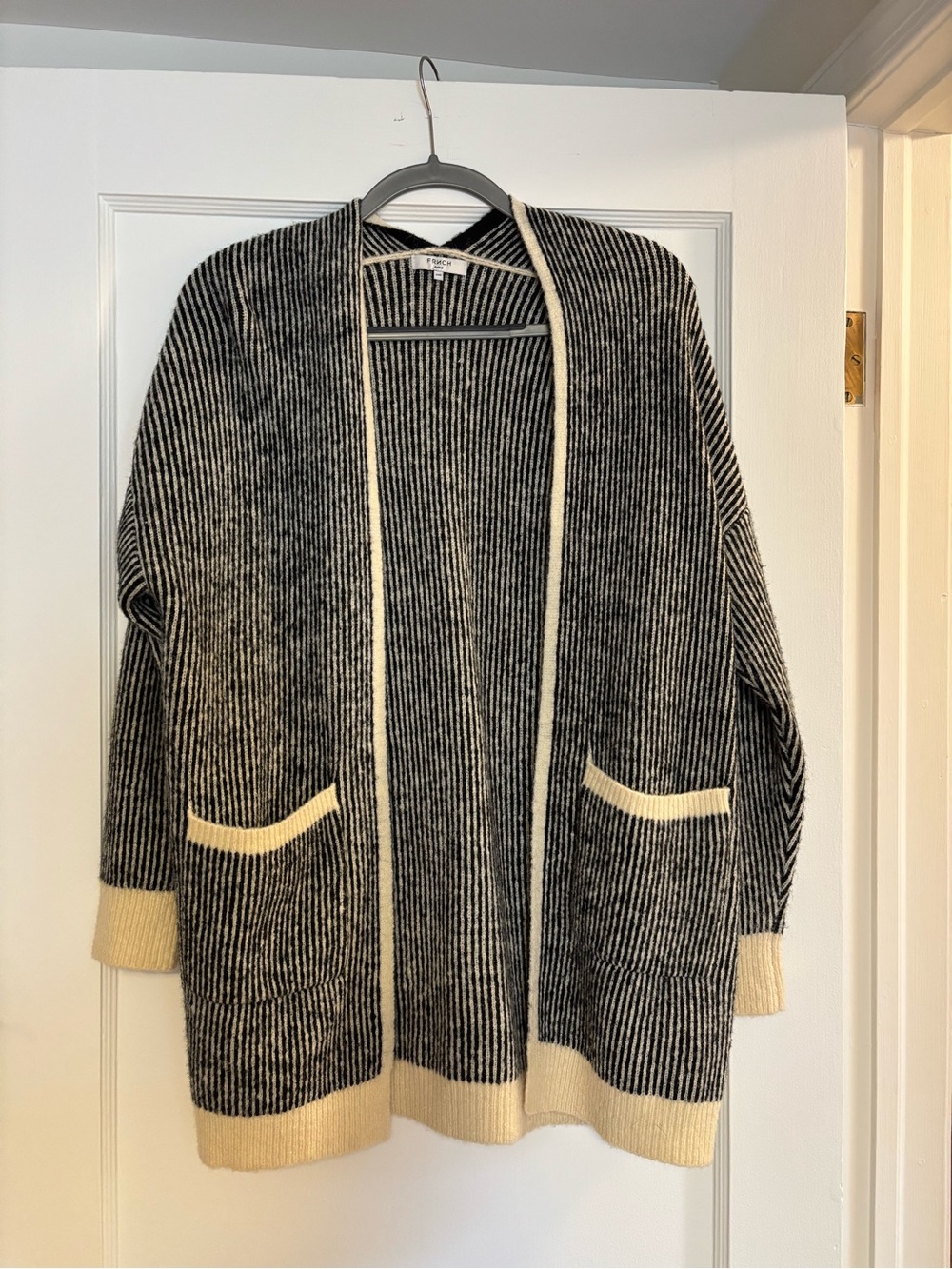FRNCH Black & Cream Striped Open-Front Cardigan